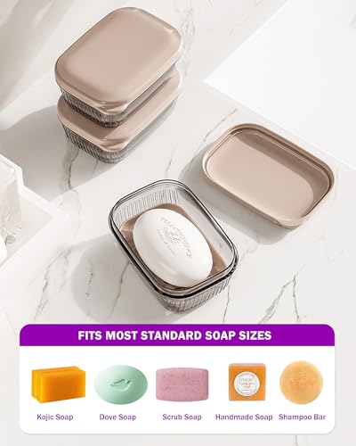 PEISAINOX Clear Travel Soap Holder with Lid, Leakproof & Drainage Layer – Portable Soap Case for Camping, Gym, Bathroom