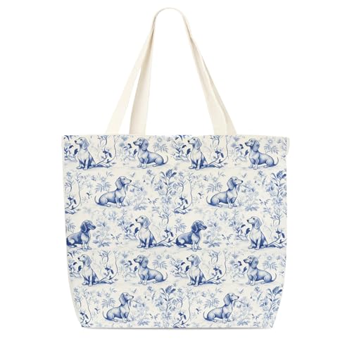 Dachshund Canvas Tote Bag - Reusable Weiner Dog Shopping Bag