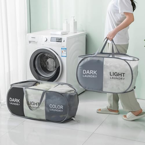Collapsible Laundry Basket with 2 Compartments - Black & Beige, 1 Pack