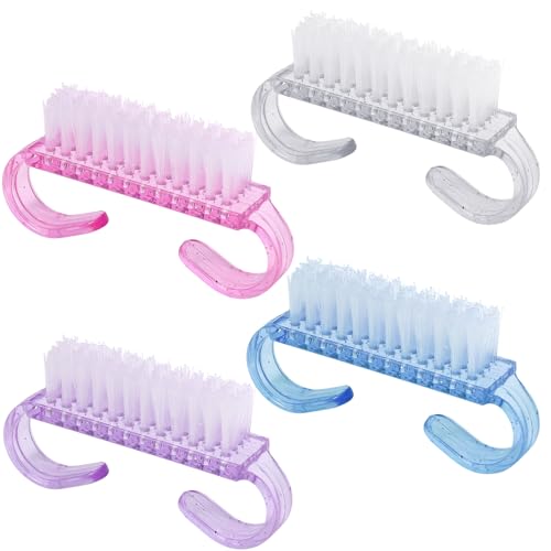 Mekupeu 4 Pcs Mini Handle Grip Nail Brushes for Fingernails and Toes