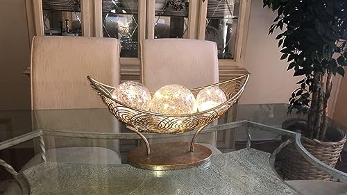 Battery Operated Crackle Globe LED Lamp No Timer - Gold Mercury Finish