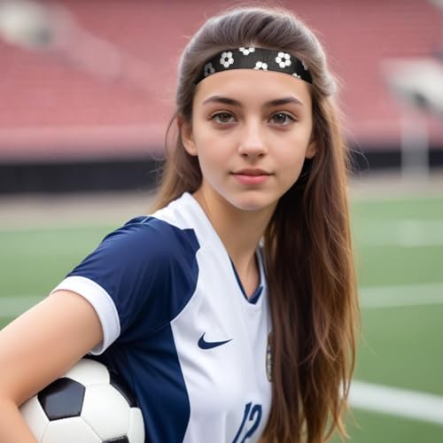 4 Pieces Girls Soccer Headbands Non-Slip Soccer Headband Adjustable No Slip Sport Head Band for Kids Football Hairband Elastic No Slip Sport Head Band for Kids (Black, White)