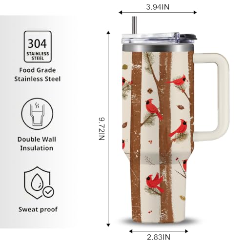 Cardinals Lover Tumbler - 40oz Stainless Steel Travel Mug with Handle & Straw - Bird Lover Gift - Variation of Cardinals