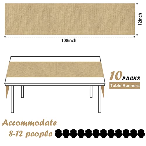 10 Pack Rustic Burlap Table Runners - Farmhouse Wedding & Party Decor (12 x 108 Inch) Variation of 12 x 108 Inch