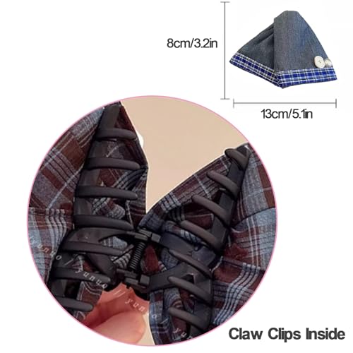 iRIIRIO 2pcs Cloth Covered Large Hair Claw Clips with Bow and Ruffled Edge