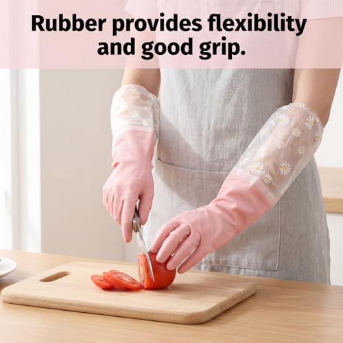 Pink Reusable Dishwashing Gloves - Non-Slip Kitchen & Gardening