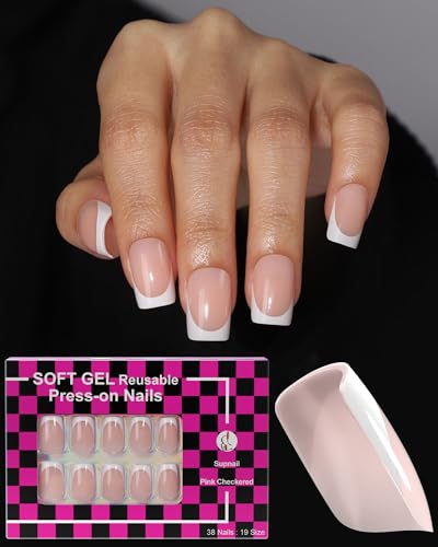 SUPNAIL Short Square French Tip Press On Nails with Glue & Tabs