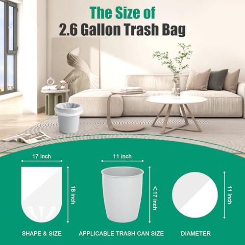 Marbe 2.6 Gallon Small Clear Trash Bags - 100 Count Leak-Proof Garbage Liners