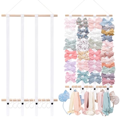OAOLEER Hair Bow Holder Organizer for Girls - White with 8 Hooks