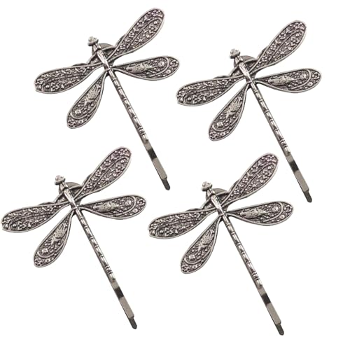 Dragonfly Bridal Hair Clips - 4Pcs Antique Silver Barrettes