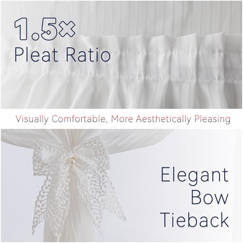 Adhesive Sheer Window Curtains - Vertical Stripe, No-Drill, 35"x55", White