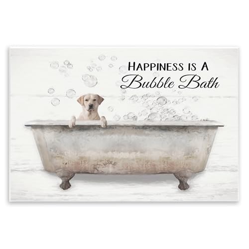 Stupell Industries Happiness Is A Bubble Bath Dog In Tub Word Design, Wall Plaque, 13 x 19