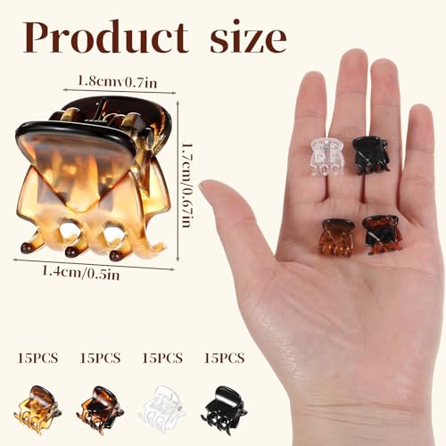 JJUNW 60 Pcs Mini Hair Claw Clips, 1.5cm Plastic Non-Slip Tiny Jaw Clamps