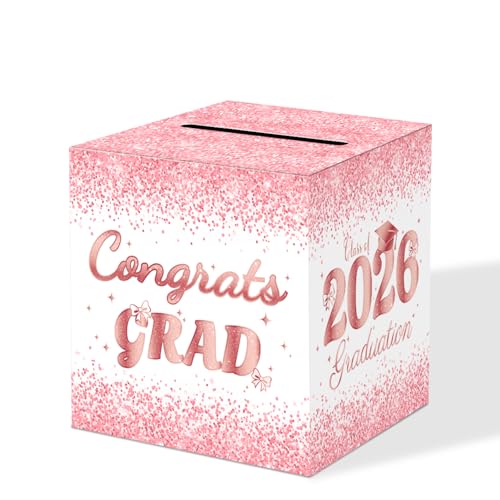 Elegant Pink Graduation Card Box - Rose Gold Decor for Parties