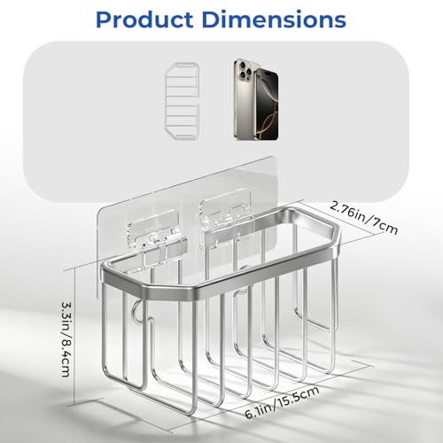 Aluminum Sponge Holder Sink Organizer with Suction Cups - Silver