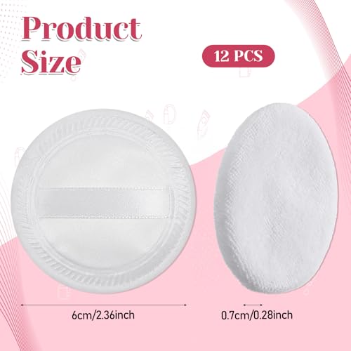 12 PCS Cotton Makeup Powder Puffs Washable Round Face Sponge Cushion with Ribbon