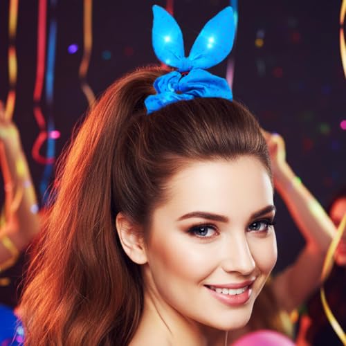 CAKURE Light Up Bunny Ear Hair Scrunchies LED Polka Dot Hair Ties