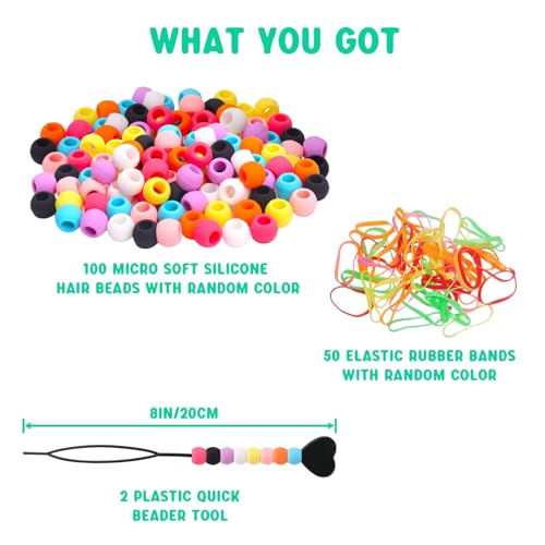 SEVENKA Small Silicone Hair Beads Set for Braids with Quick Beaders and Rubber Bands
