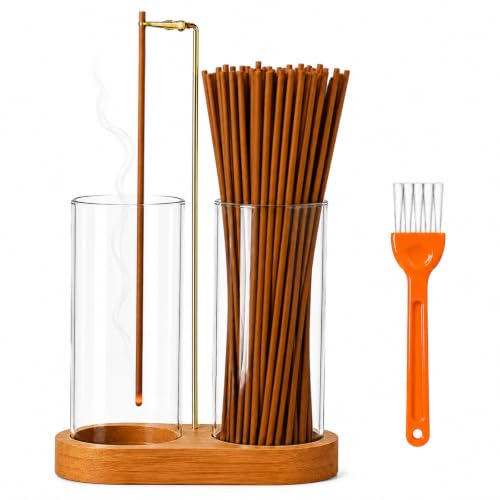 Wooden Incense Holder with Glass Bottles for Ash Collection