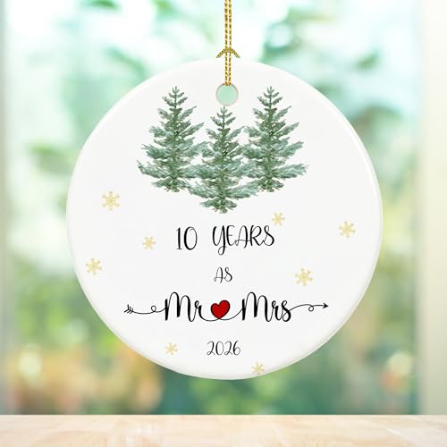 10th Tin Anniversary Ornament 2026 - Elegant Ceramic Gift with Gold String - 10 Year Celebration Keepsake - Variation: 10 Years