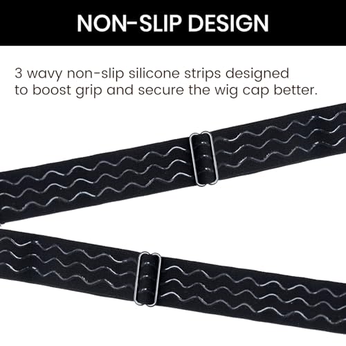 Jozlynn Adjustable Elastic Wig Band with Hooks 3-Pack Black No-Slip Strap