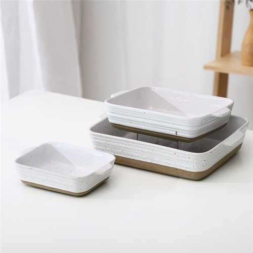 ARTHAUSEN Ceramic Baking Dishes Set - 3 Nested Oven-Safe Stoneware Casserole Pans | Rectangular Bakeware for Lasagna, Pasta, Roasting