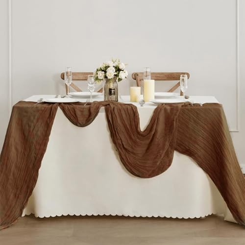Brown Cheesecloth Table Runner 21x120 Inch - 10ft Reusable Polyester for Weddings & Events