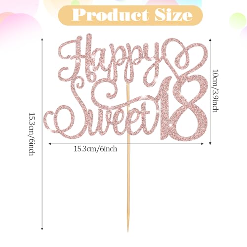 Pink Glitter 18th Birthday Cake Topper - Cheers to 18 Years