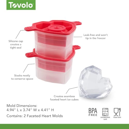 Tovolo Heart Shaped Ice Cube Molds - Set of 2, Large Slow Melting Cocktail Ice