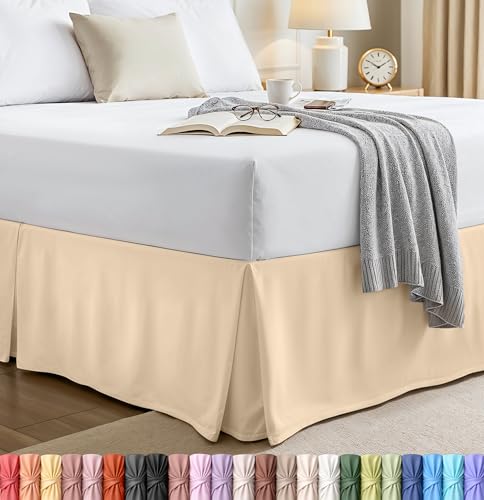 Utopia Bedding Queen Bed Skirt Beige 16-Inch Drop Pleated Under-Bed Storage