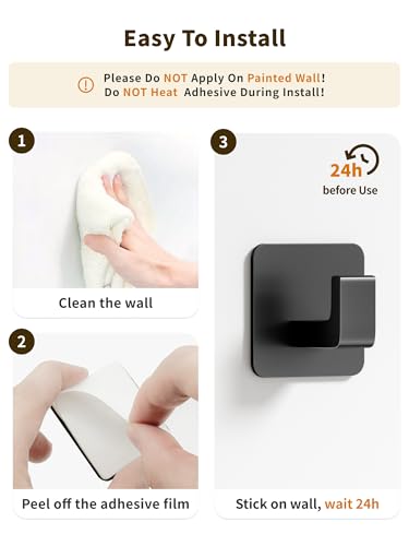 Matte Black Self-Adhesive Towel Hooks - 2 Pack Durable Aluminum