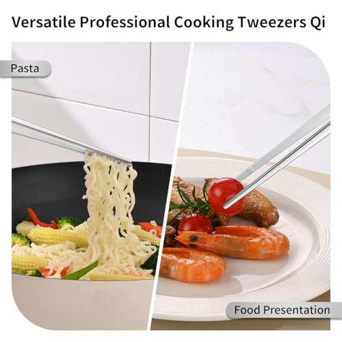 Dehov 12-Inch Stainless Steel Kitchen Tweezers Set - Non-Slip Tongs for Cooking and Plating