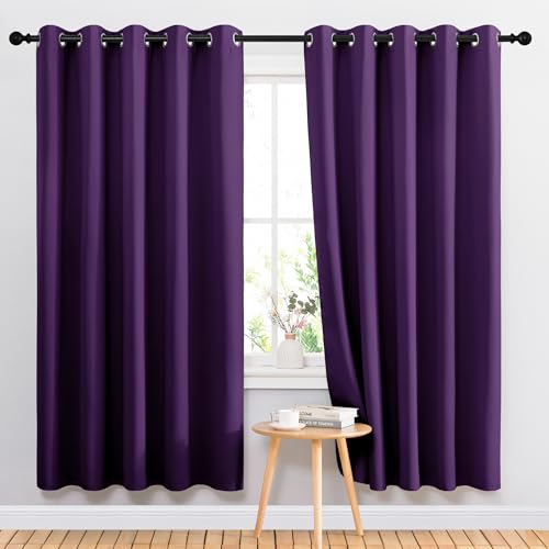 NICETOWN 2 Pack Blackout Curtains Royal Purple 70x72 Inches Thermal Insulated Drapes