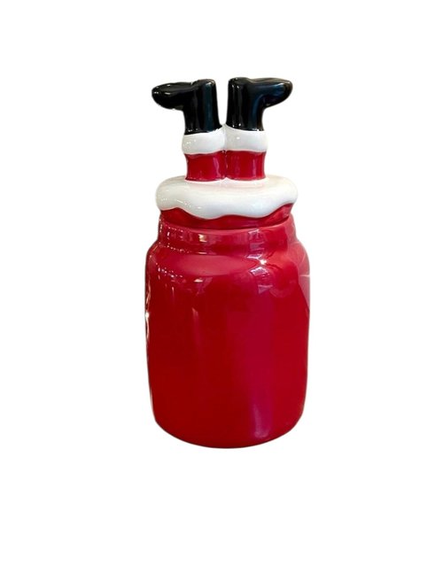 Rae Dunn Christmas Canister with Festive Figural Topper/Lid. (Cookies for santa)