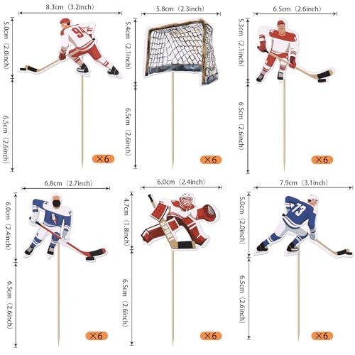 36 Pack Hockey Cupcake Toppers - Design 5 Sports Theme Party Decorations