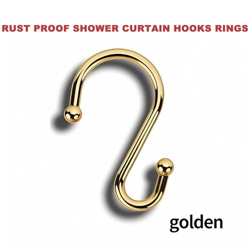 Gold S Shaped Shower Curtain Hooks - Rust Proof Set of 12