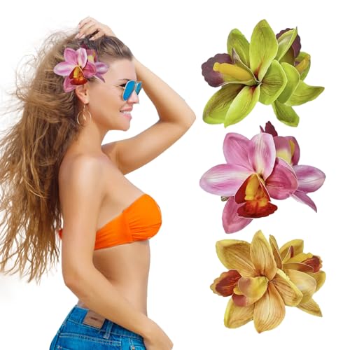 3 Pcs Hawaiian Flower Hair Clips Tropical Orchid Hair Barrettes