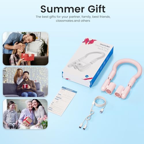 Pink Portable Neck Cooling Fan - USB Rechargeable & Adjustable Airflow