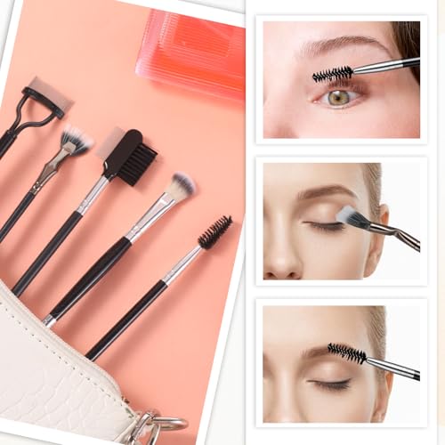 Jxiwfvl 5-Piece Eyebrow Brush and Eyelash Comb Set with Spoolie and Fan Brushes