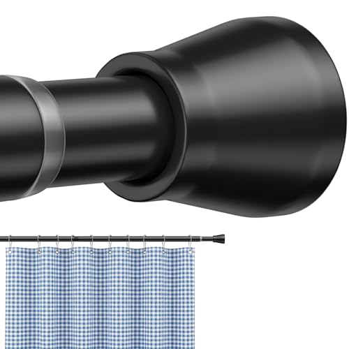 ZipGlo Tension Curtain Rod, Black, Adjustable 40-73 Inch No-Drill Shower Rod