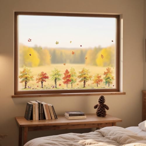 Autumn Forest & Maple Leaves Window Clings - 47.24" x 11.8"