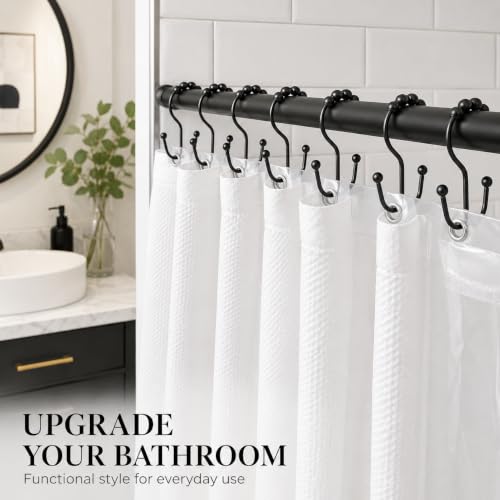 Black Beaded Shower Curtain Hooks - Set of 12 Decorative Rings