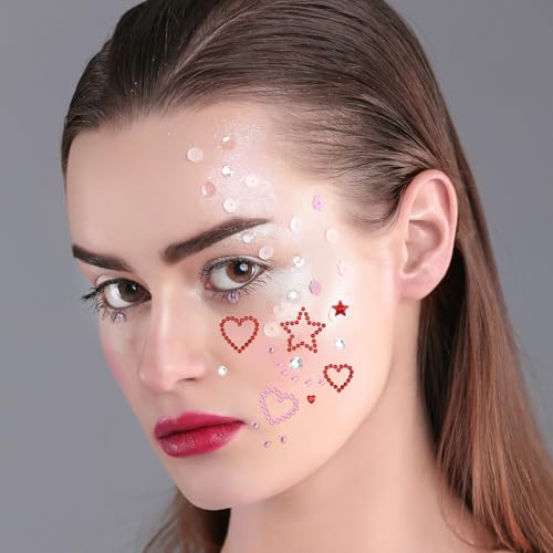 Larrel 5 Pcs Star Face Gems & Rhinestone Stickers with Tweezer