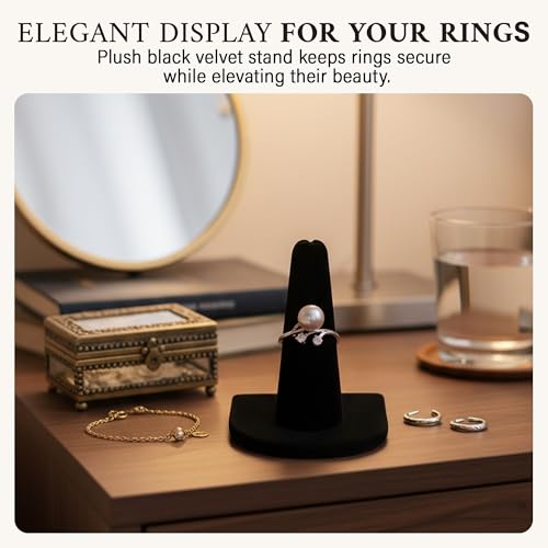 Pack of 2 Black Velvet Ring Display Stands - Jewelry Organizer for Weddings & Retail