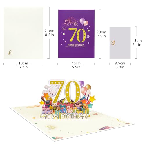 70th Birthday Pop Up Card with Fireworks & Confetti - DLYMXGC