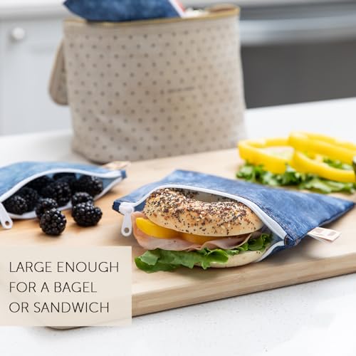Bumkins Reusable Sandwich & Snack Bags - Large 2-Pack, Faux Denim (C4)