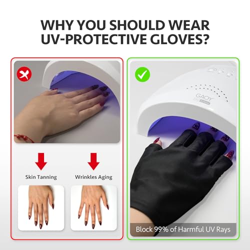 GAOY Anti UV Gloves for Gel Nail Lamp UPF50+ Fingerless Protection
