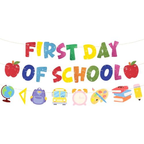 Glitter First Day of School Banner with Rope - 118 Inches, Ready to Hang