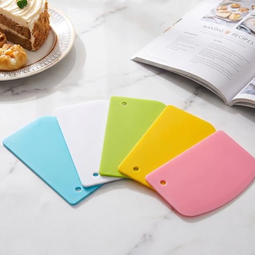 5-Piece Dough Scraper Set for Baking - Flexible Plastic Scrapers