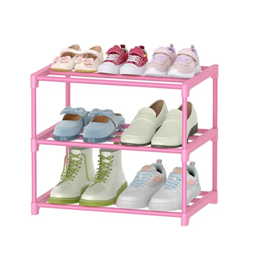 HITHIM 3-Tier Pink Shoe Rack for Women & Kids - Space-Saving Organizer